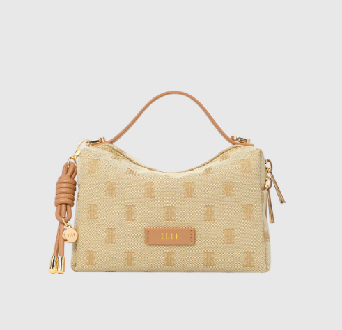 ELLE饭盒包女夏天通勤手提包小拎包轻奢复古高级感老花单肩斜挎包