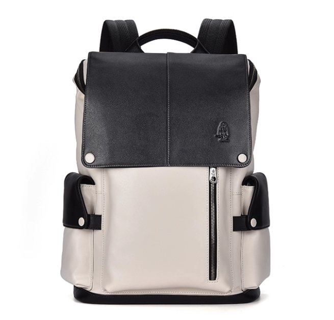 暇步士双肩包男头层牛皮背包大容量书包休闲电脑包潮流旅行包男包